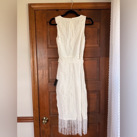 Lulus Always Ravishing White Cotton Eyelet Fringe Tulip Midi Dress - Picture 6 of 7